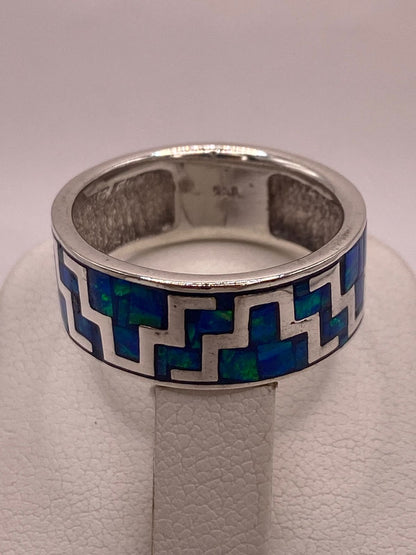 Anillo Greca Geometrica Continua con Ópalo de Fuego en Plata .950, vista superior