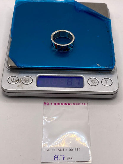 Anillo de Greca Geométrica con Ópalo de Fuego Multicolor en Plata .950, peso en gramos (báscula)
