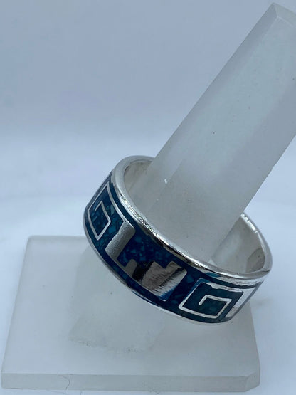 Anillo Greca Geométrica en Plata .925 con Turquesa Natural, vista frontal
