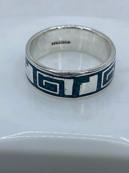 Anillo Greca Geométrica en Plata .925 con Turquesa Natural, sello de autenticidad Plata Ley .925