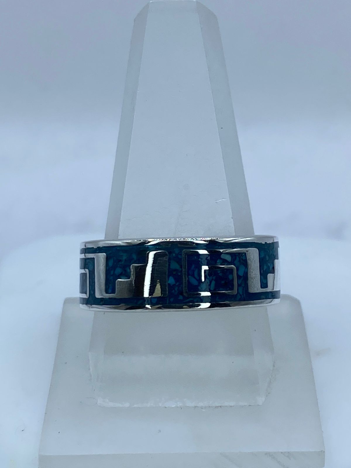 Anillo Greca Geométrica en Plata .925 con Turquesa Natural — vista lateral