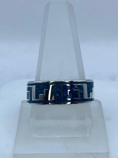 Anillo Greca Geométrica en Plata .925 con Turquesa Natural — vista lateral