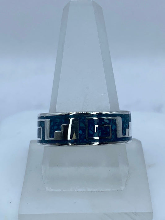 Anillo Greca Geométrica en Plata .925 con Turquesa Natural — vista lateral