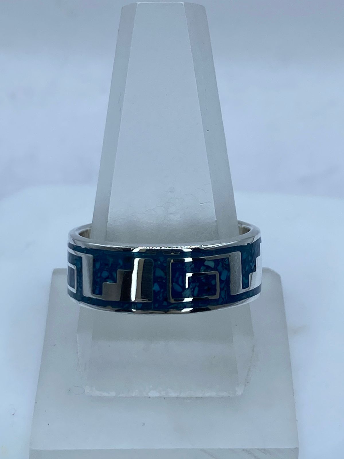 Anillo Greca Geométrica en Plata .925 con Turquesa Natural, vista lateral