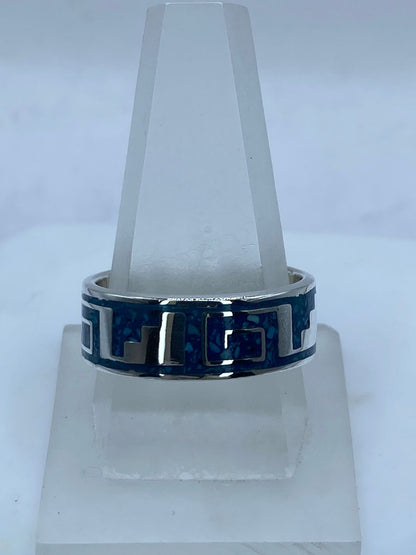 Anillo Greca Geométrica en Plata .925 con Turquesa Natural, vista lateral
