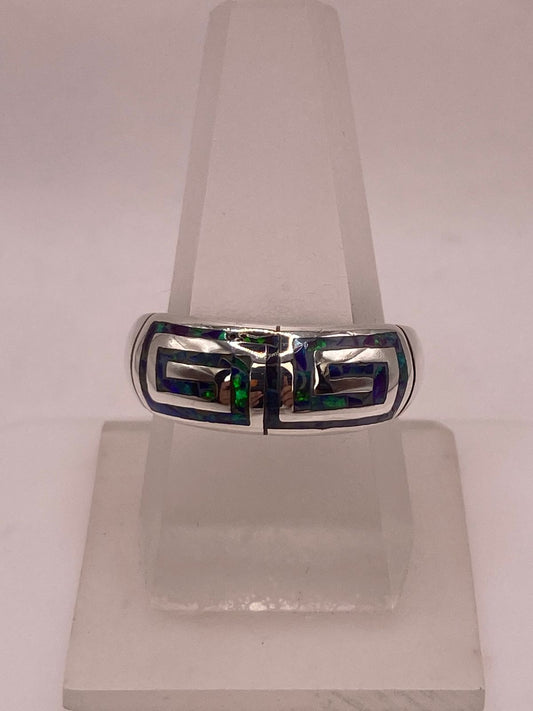 Anillo Greca Geomitrica con Ópalo de Fuego en Plata .950 — ángulo diagonal