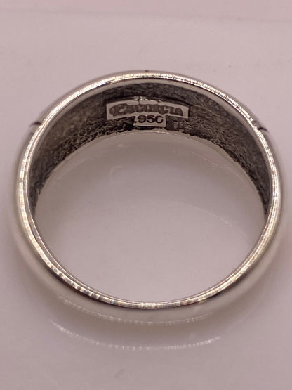Anillo Greca Geomitrica con Ópalo de Fuego en Plata .950, sello de autenticidad Plata Ley .925