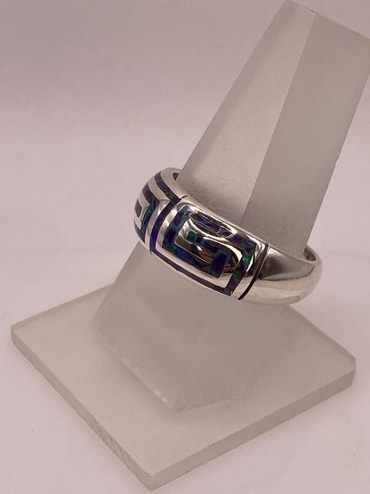 Anillo Greca Geomitrica con Ópalo de Fuego en Plata .950, vista frontal