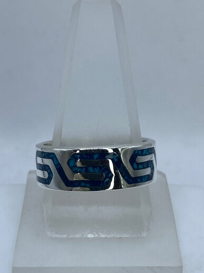 Anillo Greca Moderna en Plata .925 con Turquesa Natural, vista lateral