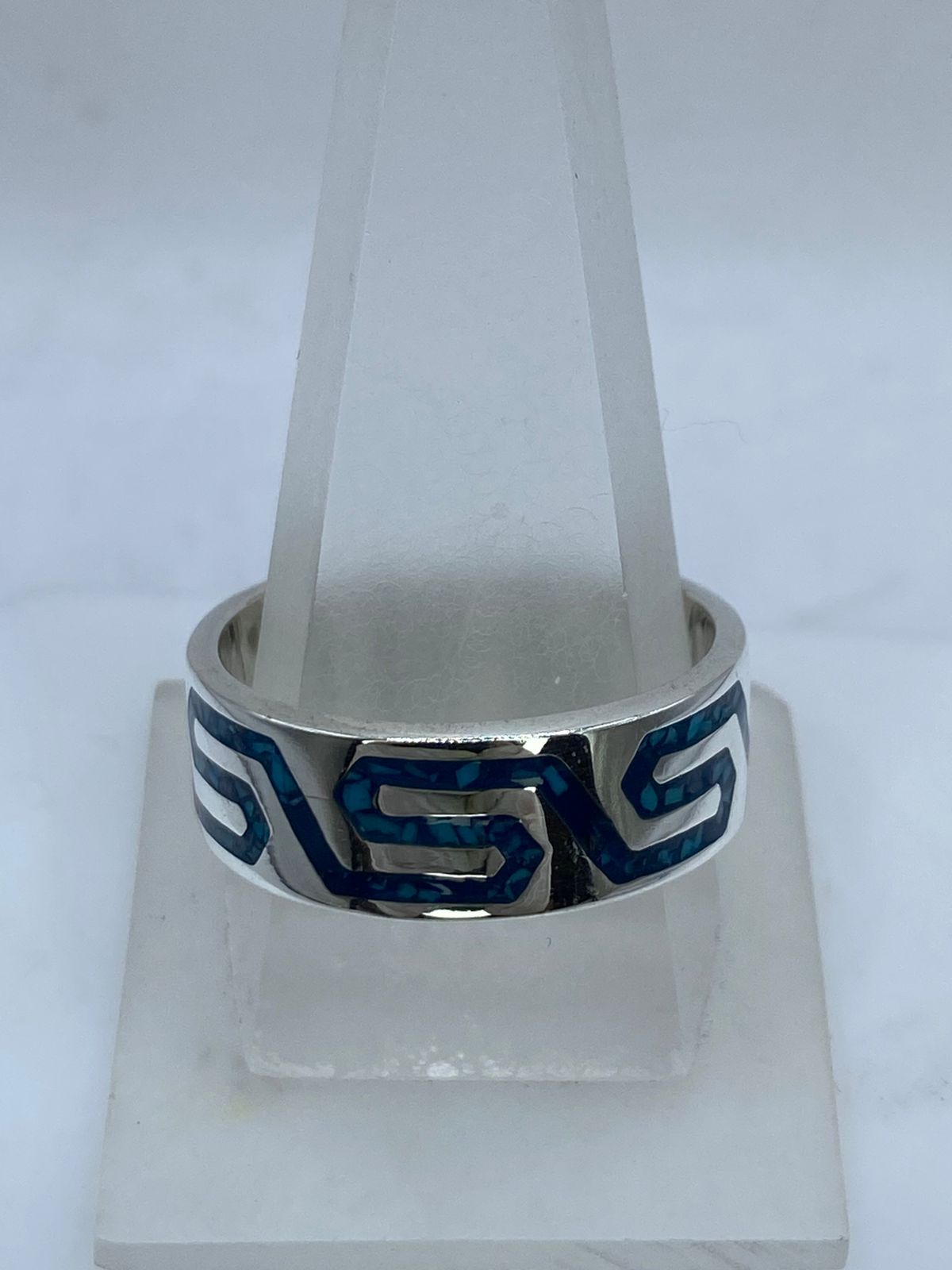 Anillo Greca Moderna en Plata .925 con Turquesa Natural — vista lateral