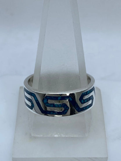 Anillo Greca Moderna en Plata .925 con Turquesa Natural — vista lateral