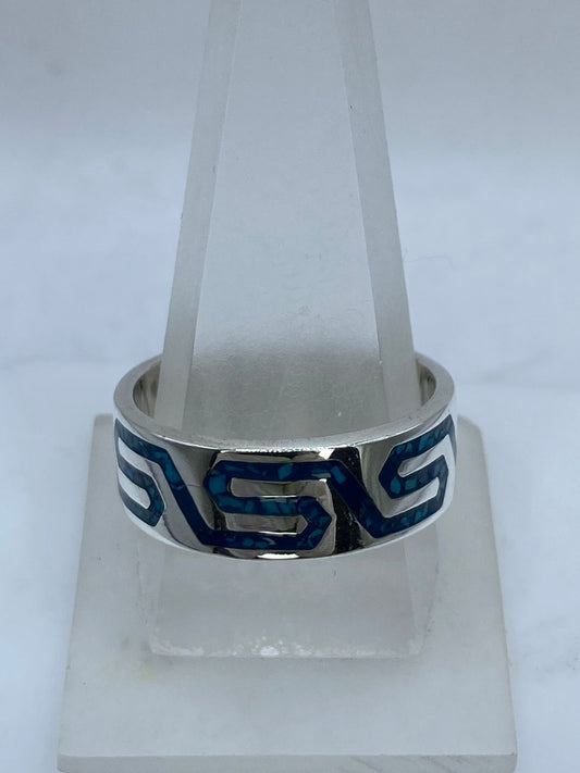 Anillo Greca Moderna en Plata .925 con Turquesa Natural — vista lateral