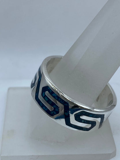Anillo Greca Moderna en Plata .925 con Turquesa Natural, vista frontal
