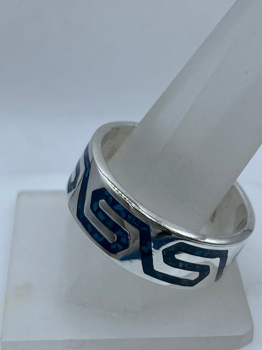 Anillo Greca Moderna en Plata .925 con Turquesa Natural, vista frontal