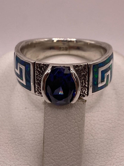 Anillo de Greca con Ópalo de Fuego y Zirconia en Plata .950, vista superior