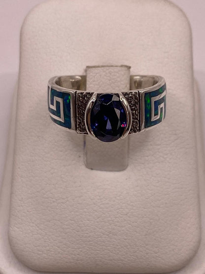 Anillo de Greca con Ópalo de Fuego y Zirconia en Plata .950, vista de detalle