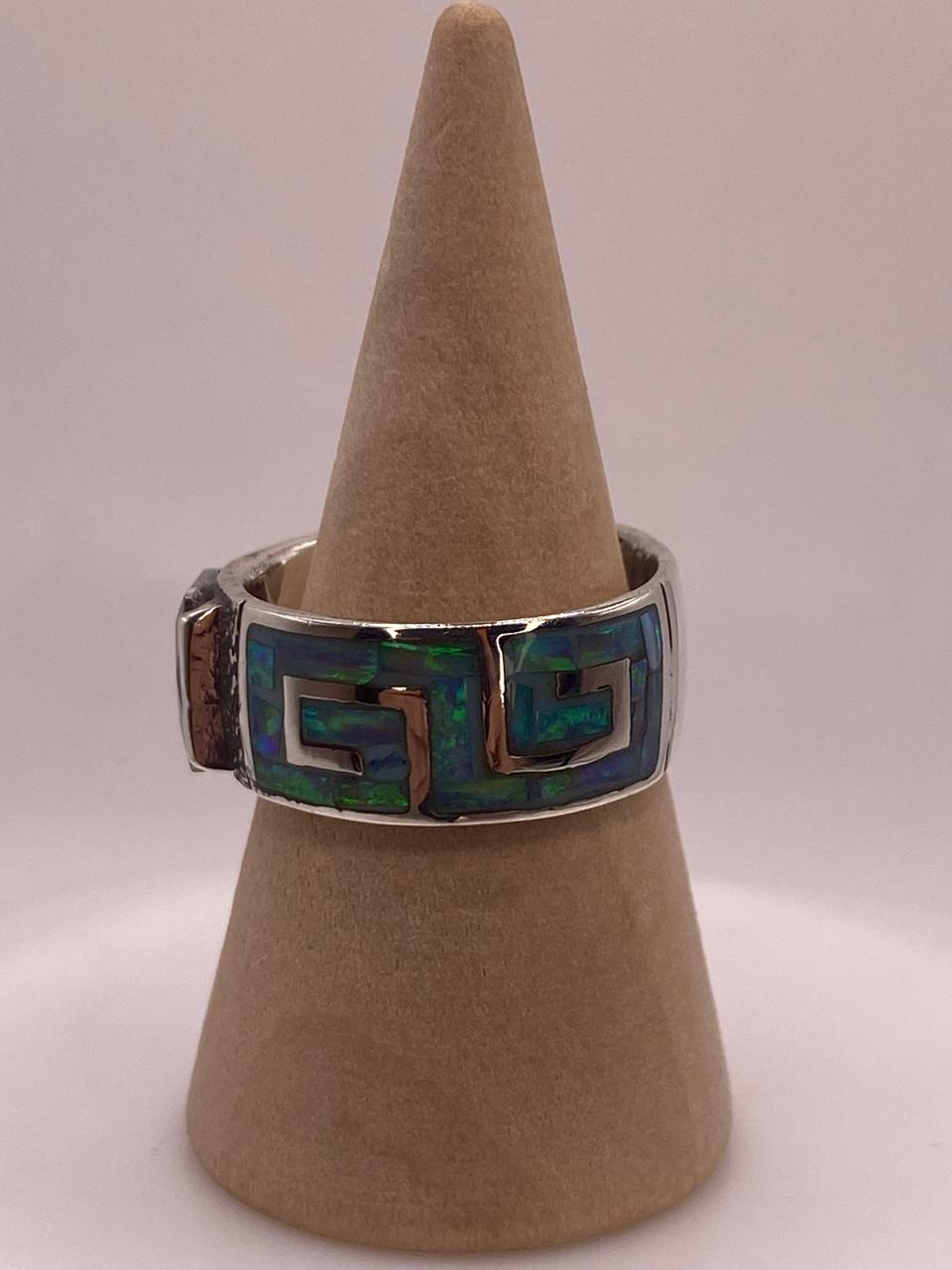 Anillo de Greca con Ópalo de Fuego y Zirconia en Plata .950, vista frontal