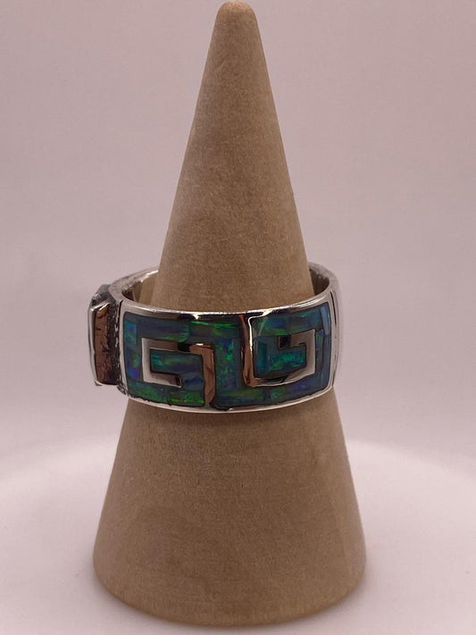Anillo de Greca con Ópalo de Fuego y Zirconia en Plata .950, vista frontal