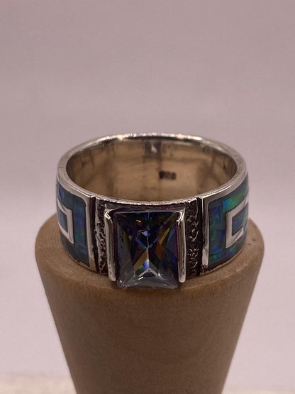 Anillo de Greca con Ópalo de Fuego y Zirconia en Plata .950, vista superior