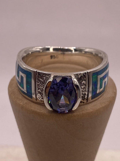 Anillo de Greca con Ópalo de Fuego y Zirconia en Plata .950, vista de detalle