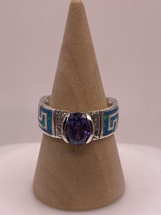 Anillo de Greca con Ópalo de Fuego y Zirconia en Plata .950 — ángulo diagonal