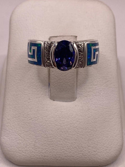 Anillo de Greca con Ópalo de Fuego y Zirconia en Plata .950, vista frontal