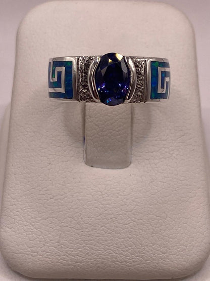 Anillo de Greca con Ópalo de Fuego y Zirconia en Plata .950, vista de detalle