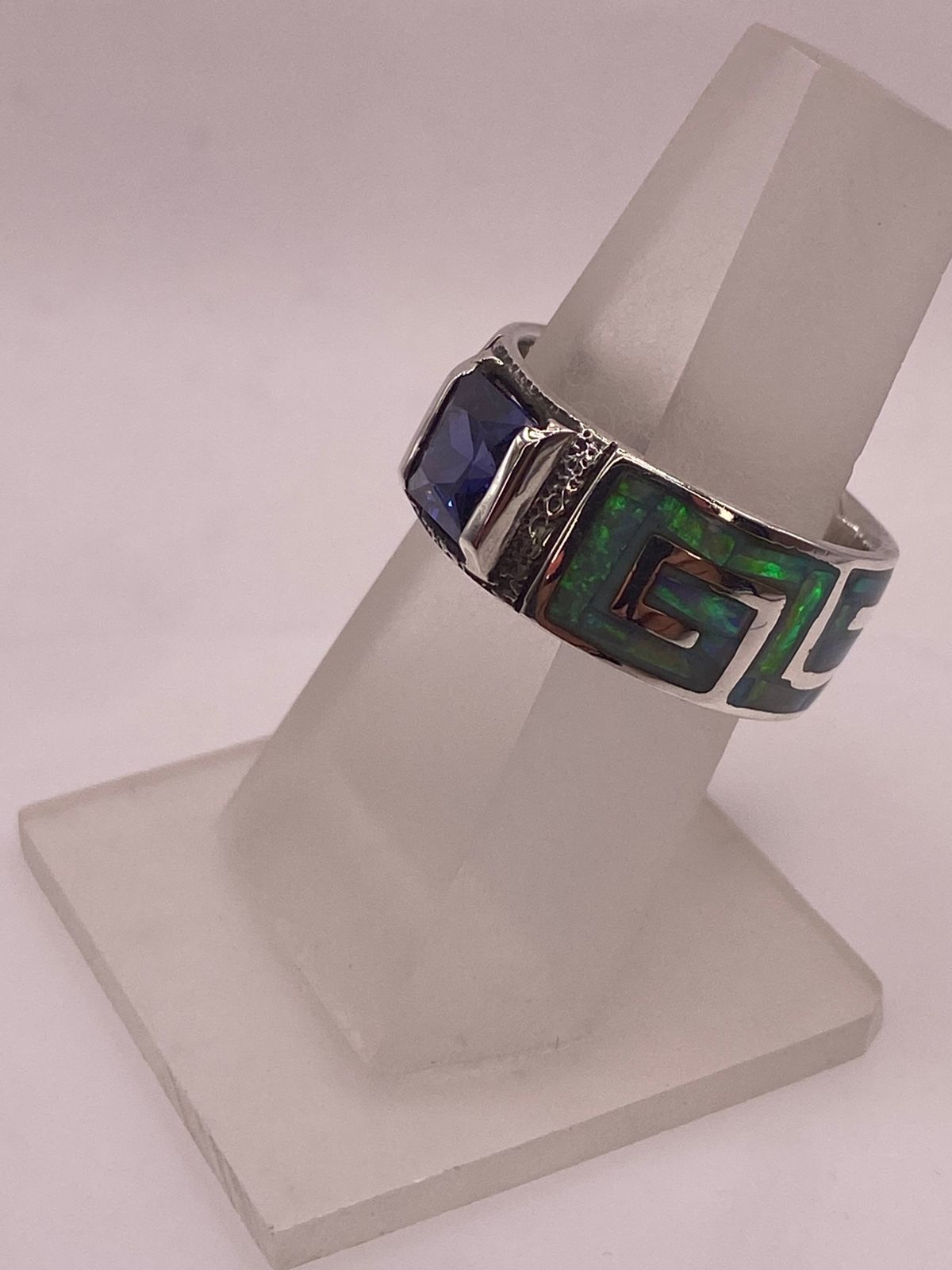 Anillo Greca Ópalo de Fuego & Zirconia Zafiro Plata 950, vista frontal