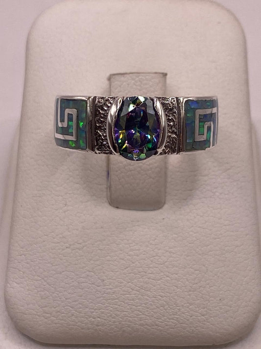 Anillo de Greca con Ópalo de Fuego y Zirconia en Plata .950 — ángulo diagonal