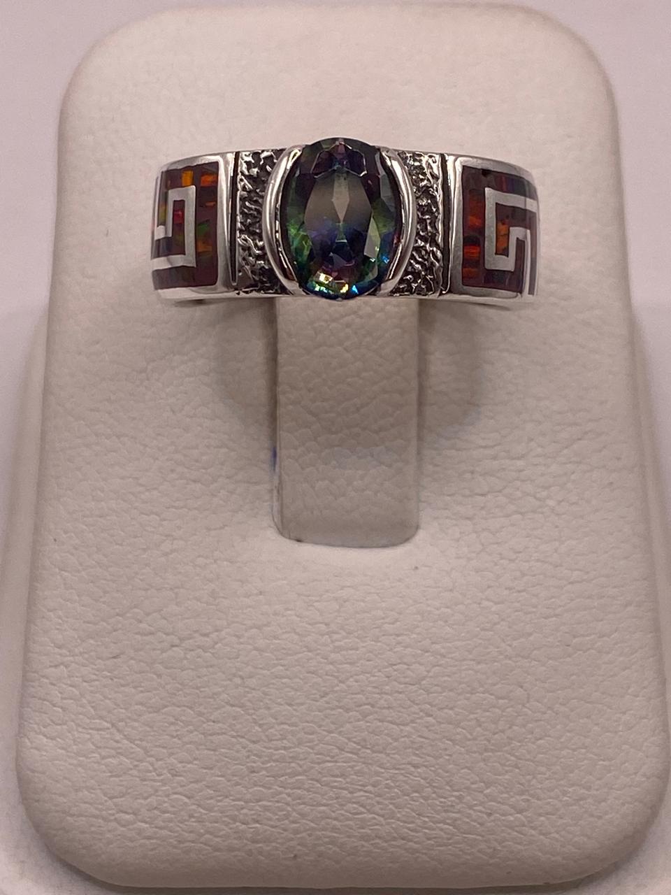 Anillo de Greca con Ópalo de Fuego y Zirconia en Plata .950 — ángulo diagonal