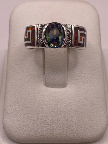 Anillo de Greca con Ópalo de Fuego y Zirconia en Plata .950 — ángulo diagonal