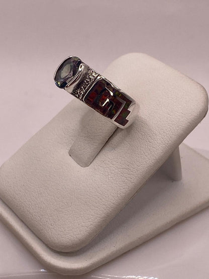 Anillo de Greca con Ópalo de Fuego y Zirconia en Plata .950, vista frontal