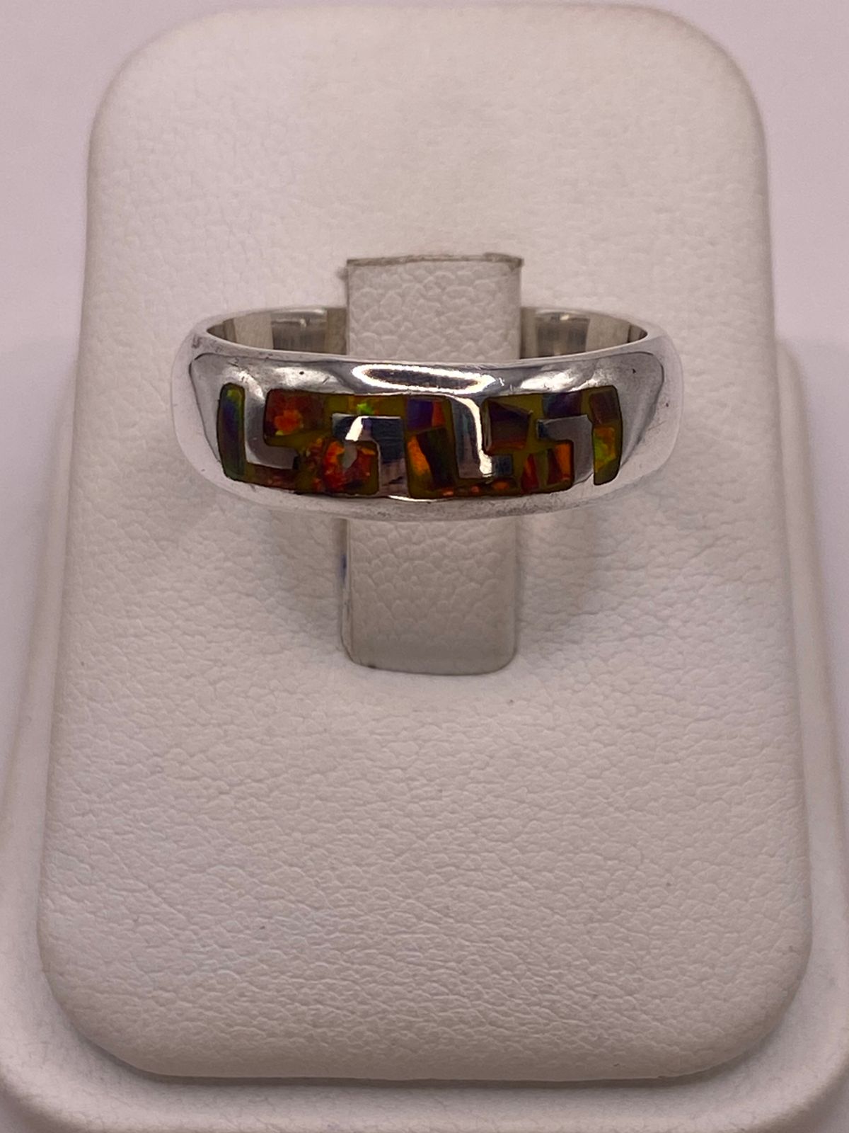Anillo Greca de Plata 950 con Ópalo de Fuego