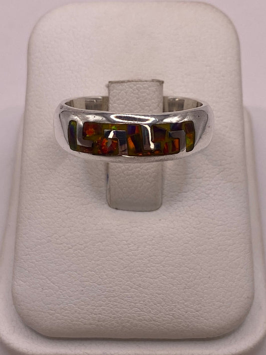 Anillo Greca de Plata 950 con Ópalo de Fuego