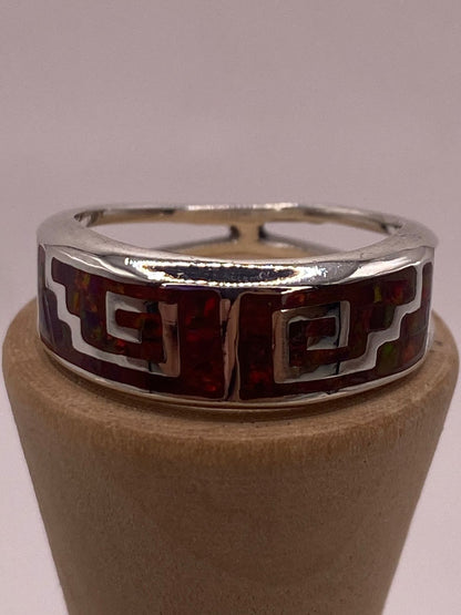Anillo Greca de Plata 950 con Ópalo de Fuego, vista superior