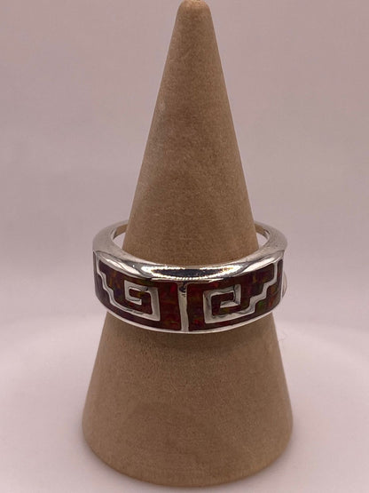 Anillo Greca de Plata 950 con Ópalo de Fuego, vista lateral