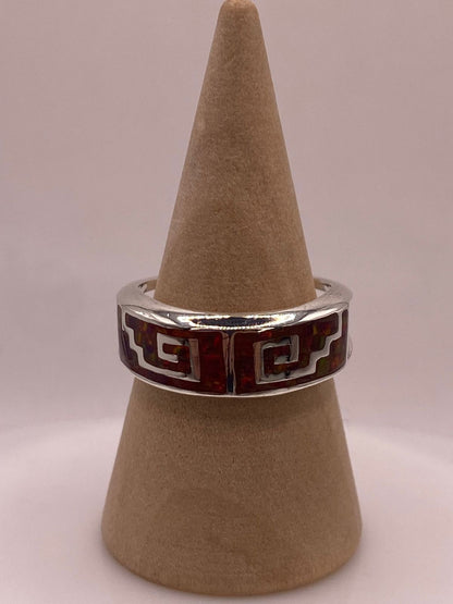 Anillo Greca de Plata 950 con Ópalo de Fuego — ángulo diagonal