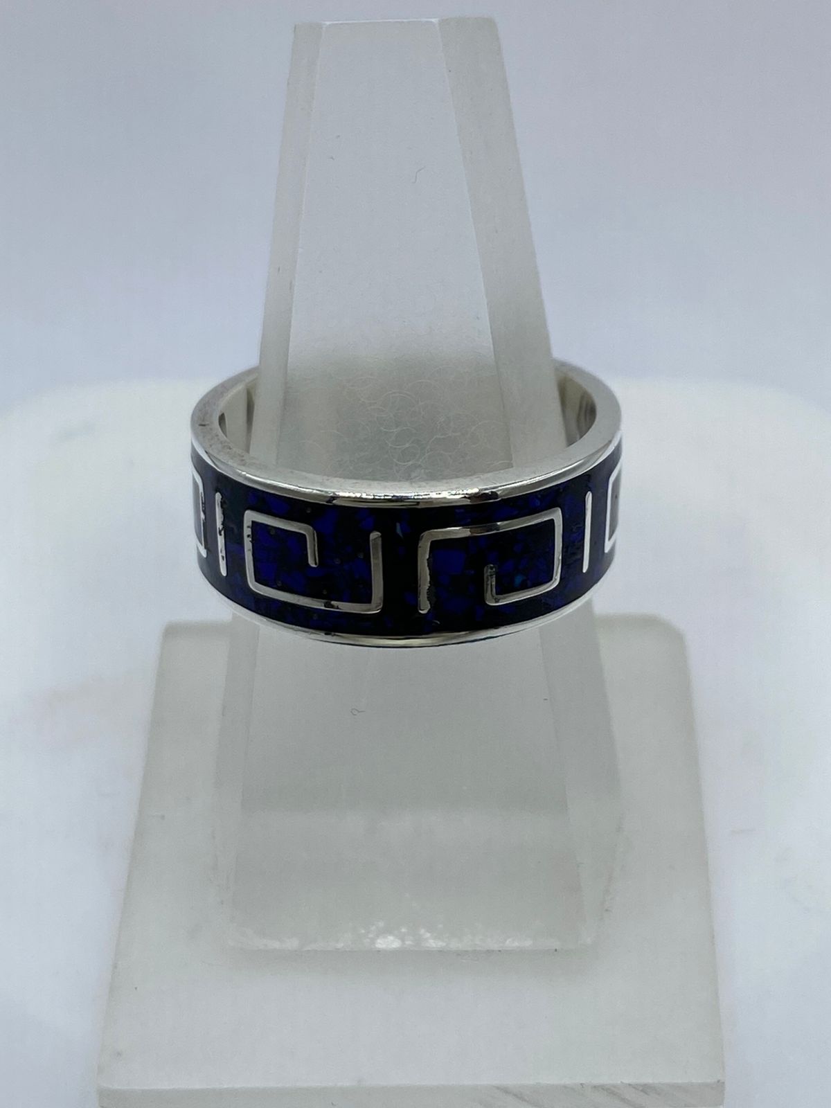 Anillo Greca en Plata .925 con Lapislázuli, sello de autenticidad Plata Ley .925