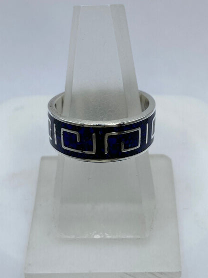 Anillo Greca en Plata .925 con Lapislázuli, sello de autenticidad Plata Ley .925