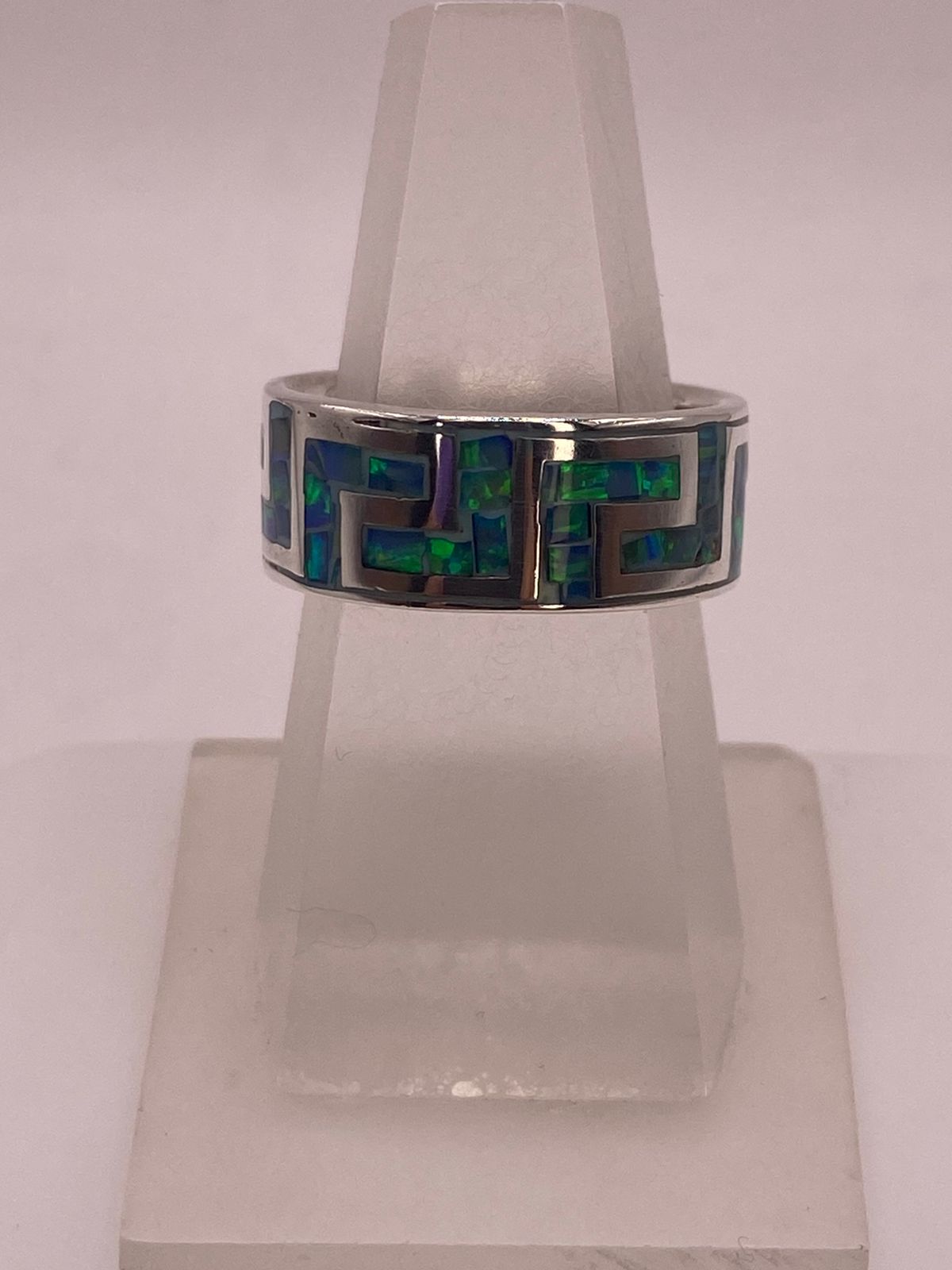 Anillo Greca de Plata 950 con Ópalo de Fuego, vista lateral