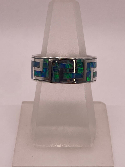 Anillo Greca de Plata 950 con Ópalo de Fuego
