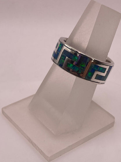 Anillo Greca de Plata 950 con Ópalo de Fuego, vista frontal