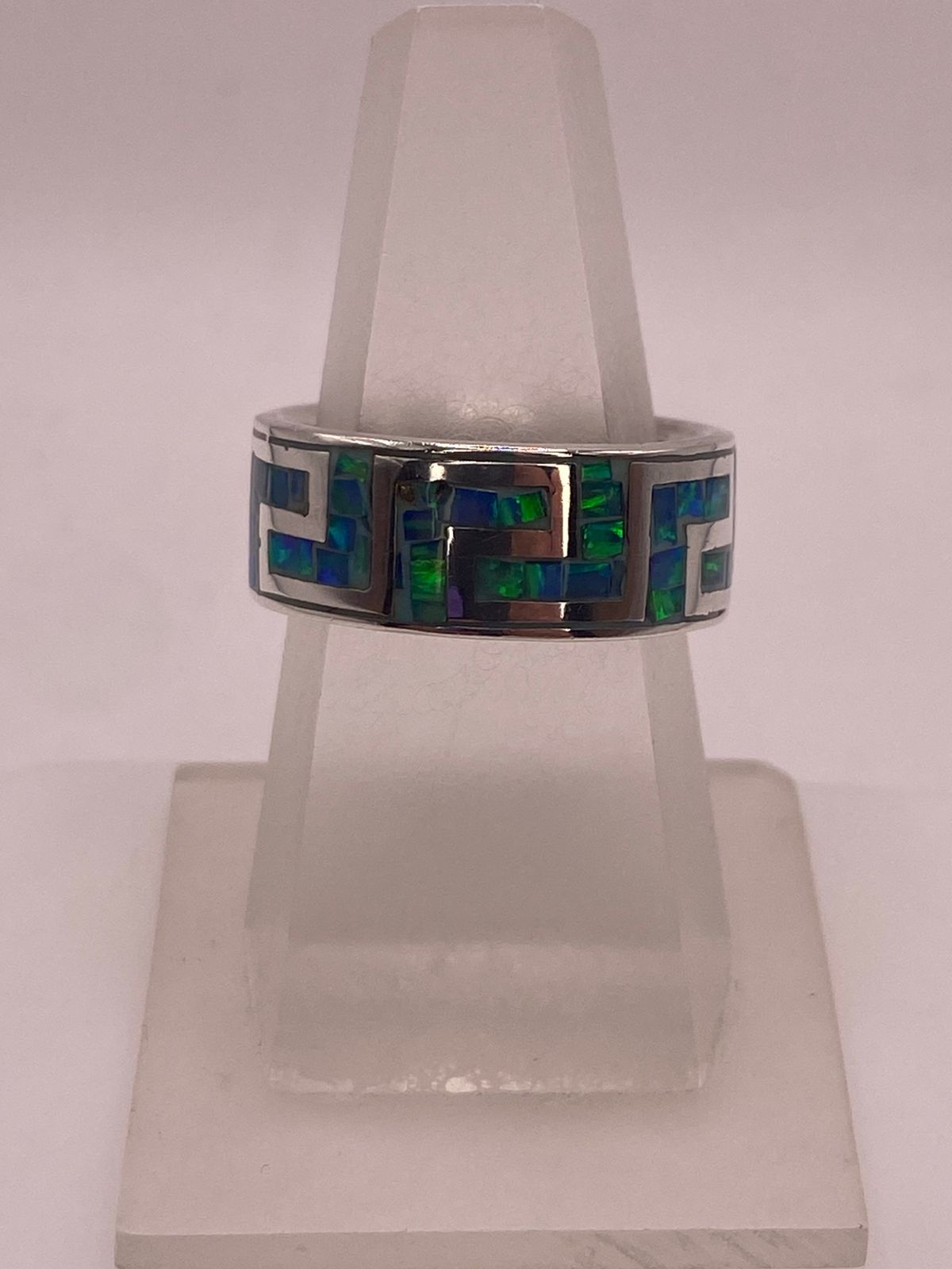 Anillo Greca de Plata 950 con Ópalo de Fuego, vista superior