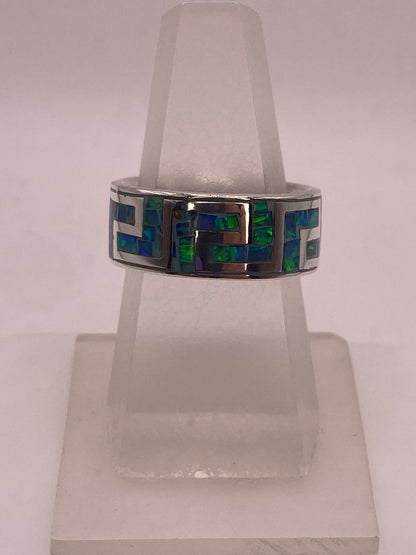 Anillo Greca de Plata 950 con Ópalo de Fuego, vista superior