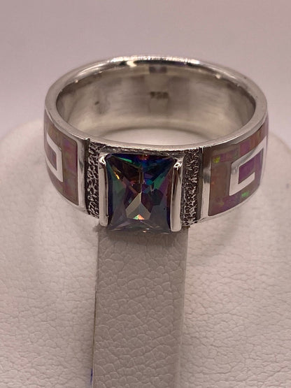 Anillo Greca de Plata 950 con Ópalo de Fuego y Zirconia Multicolor, vista posterior