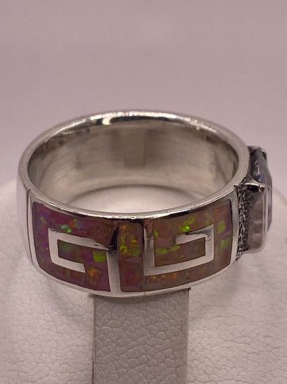 Anillo Greca de Plata 950 con Ópalo de Fuego y Zirconia Multicolor, vista superior