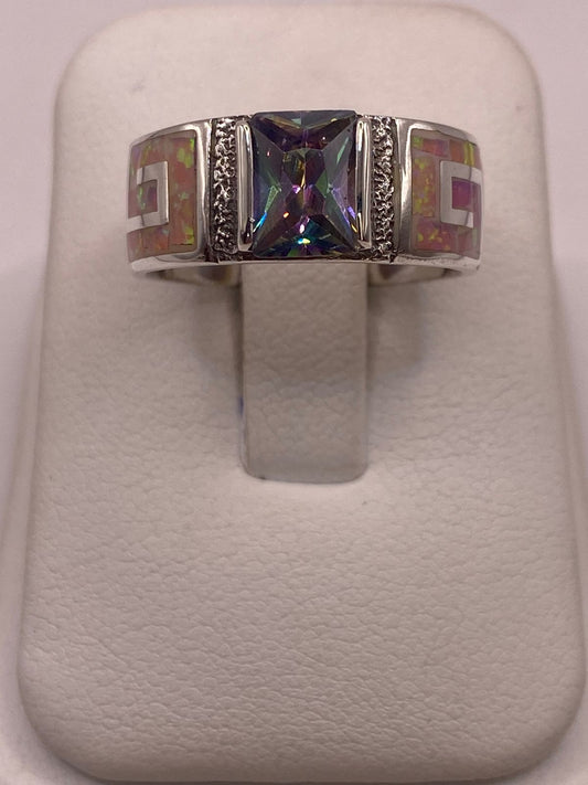 Anillo Greca de Plata 950 con Ópalo de Fuego y Zirconia Multicolor — detalle de acabado