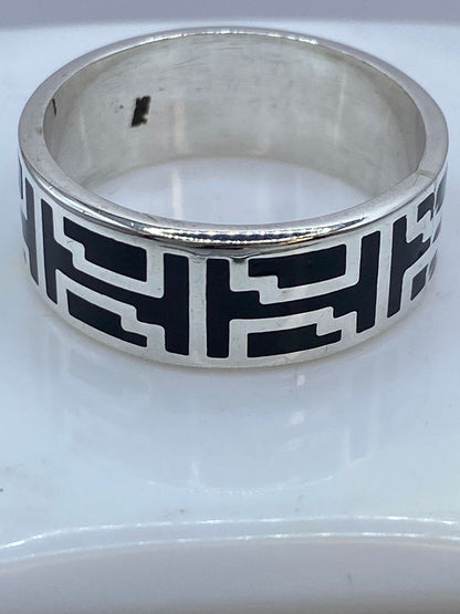 Anillo Greca Ancestral en Plata .925 con Obsidiana, sello de autenticidad Plata Ley .925