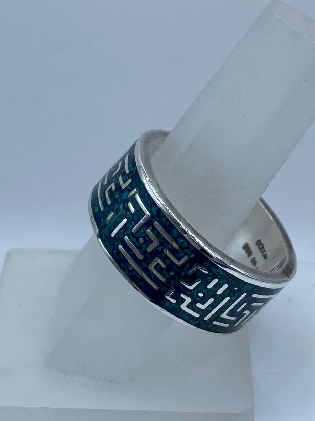 Anillo Greca Ancestral en Plata .925 con Turquesa Natural, vista frontal