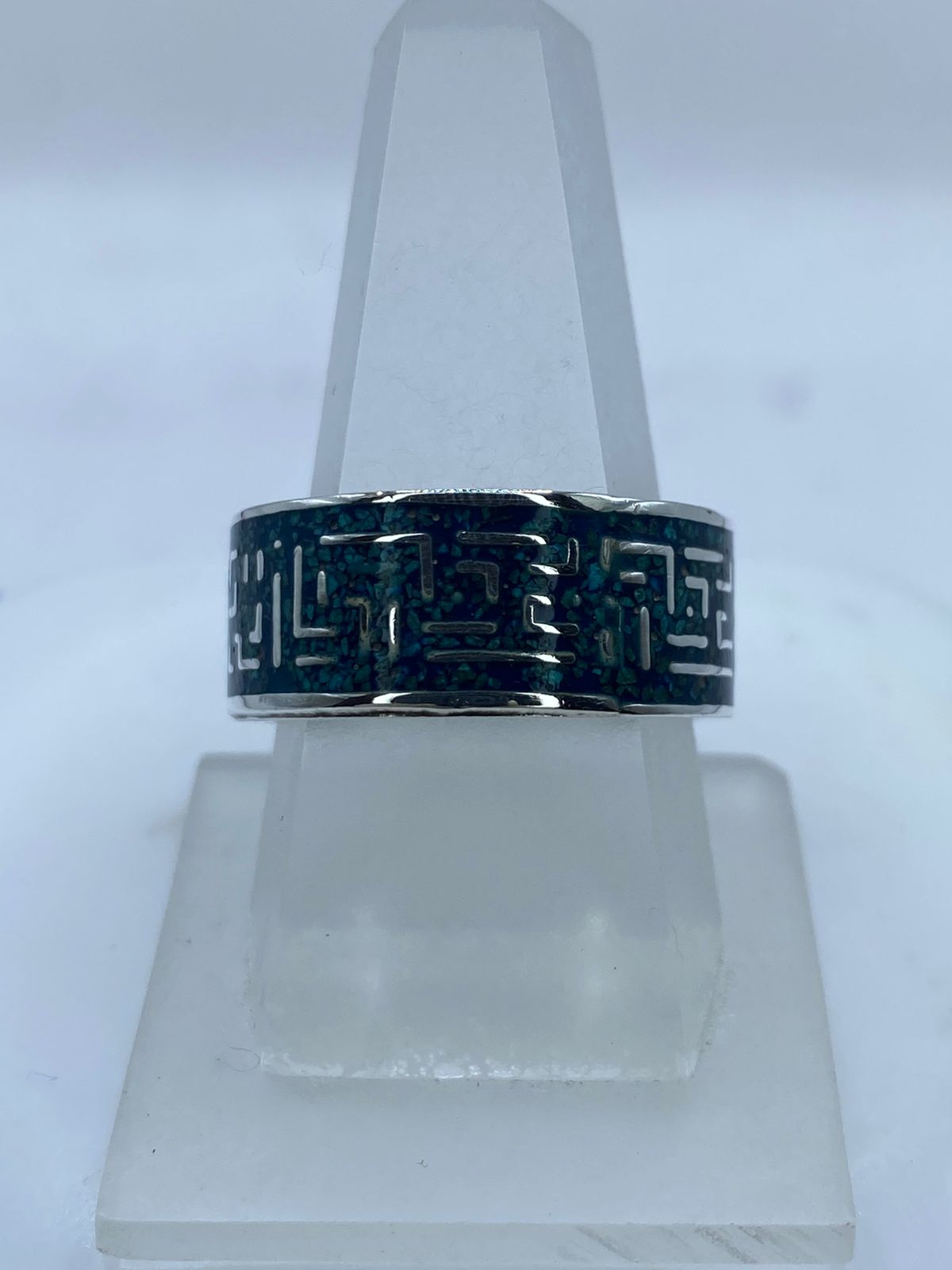 Anillo Greca Ancestral en Plata .925 con Turquesa Natural — vista lateral